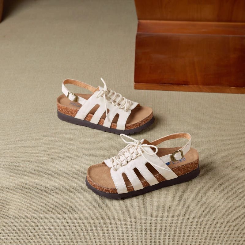 Comfy Cutout Lace-Up Roman Shoes
