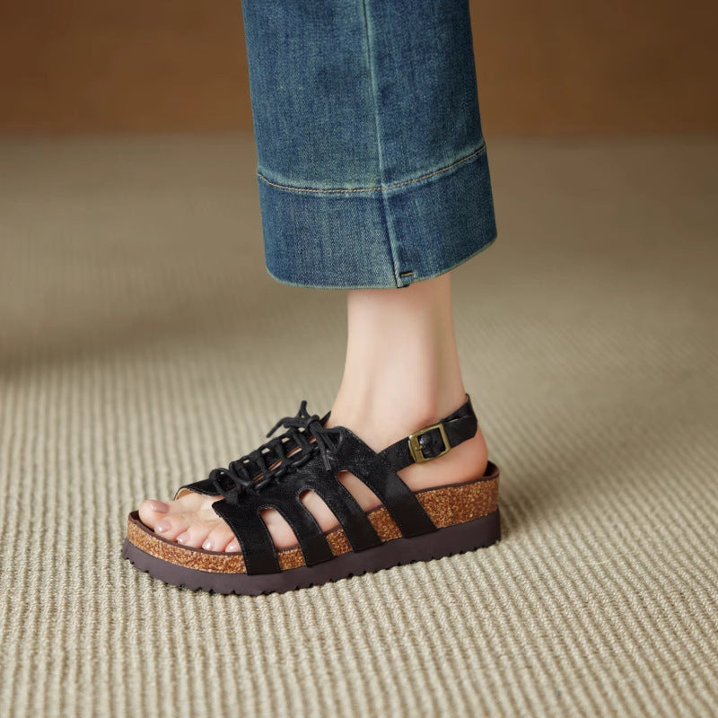 Comfy Cutout Lace-Up Roman Shoes