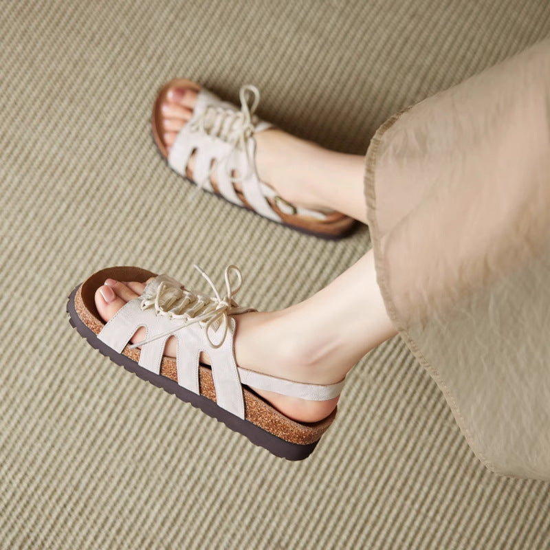 Comfy Cutout Lace-Up Roman Shoes