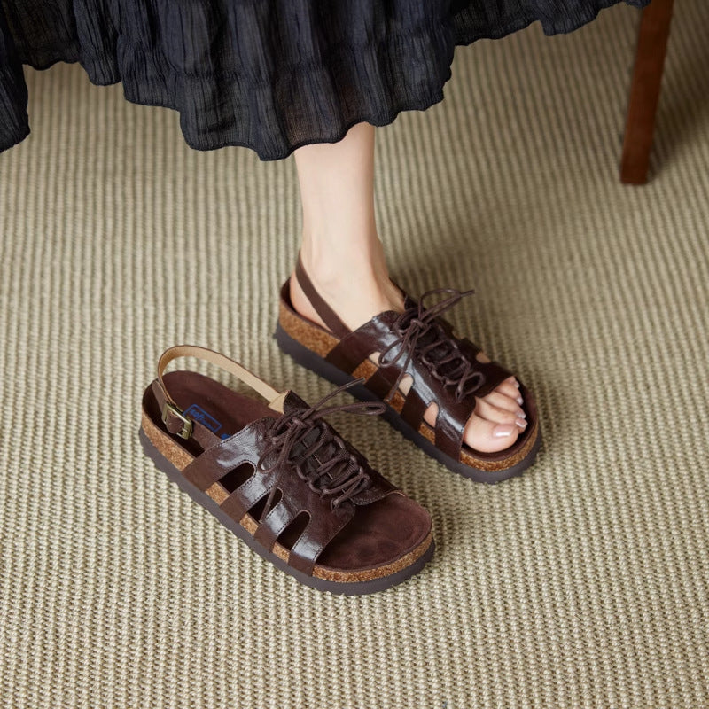 Comfy Cutout Lace-Up Roman Shoes