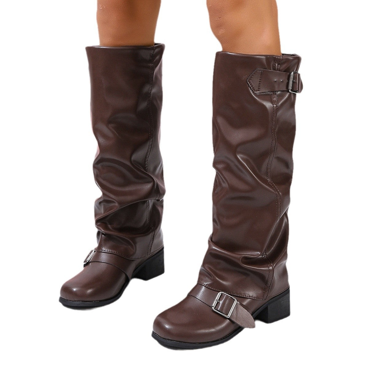 Over the knee high chunky heel boots