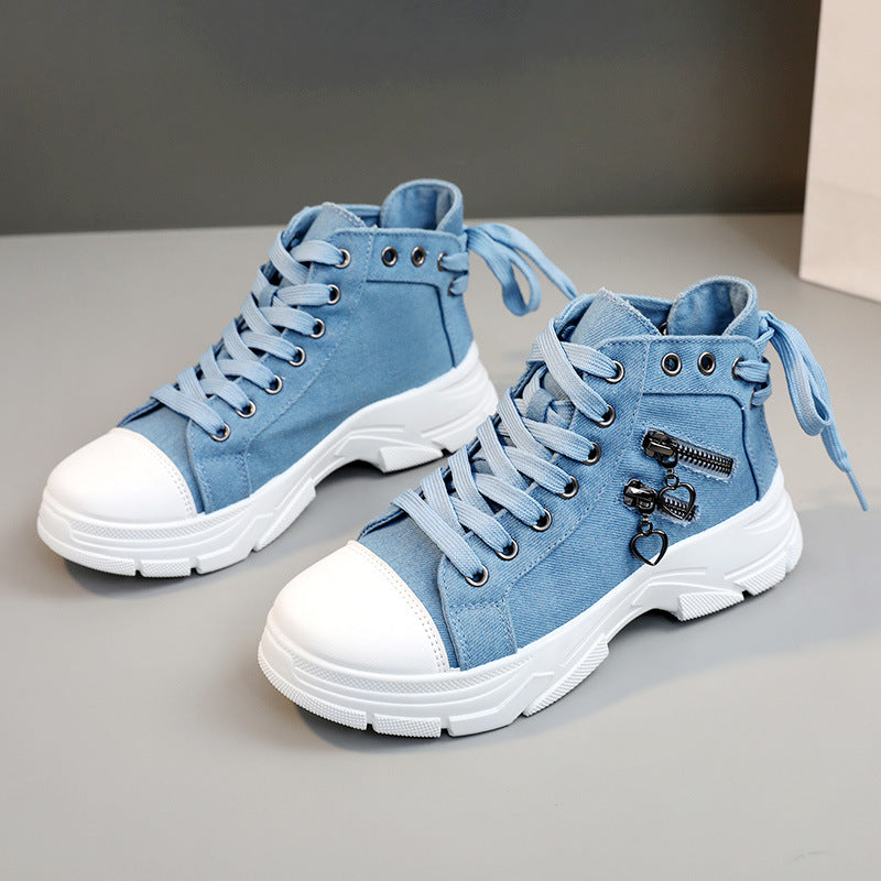 Zipper high-top canvas shoes