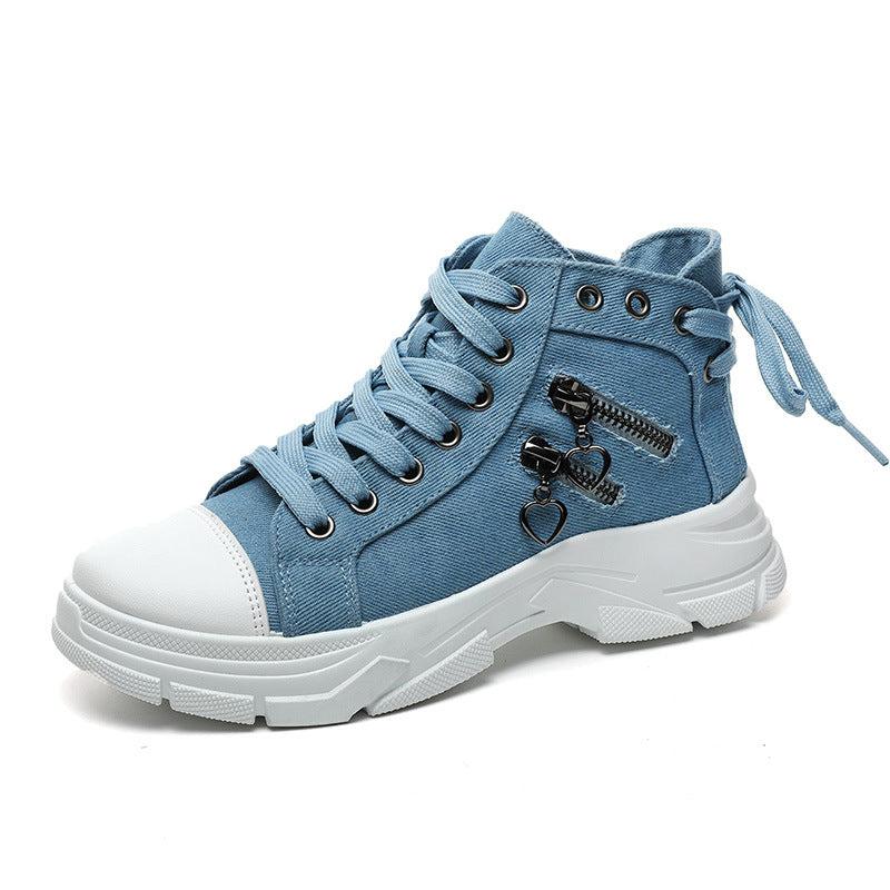 Zipper high-top canvas shoes