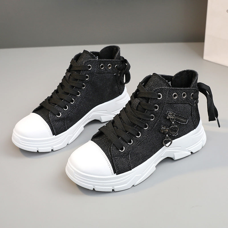 Zipper high-top canvas shoes
