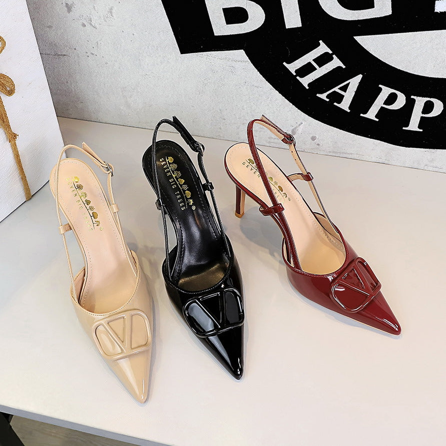 Shiny leather high heels
