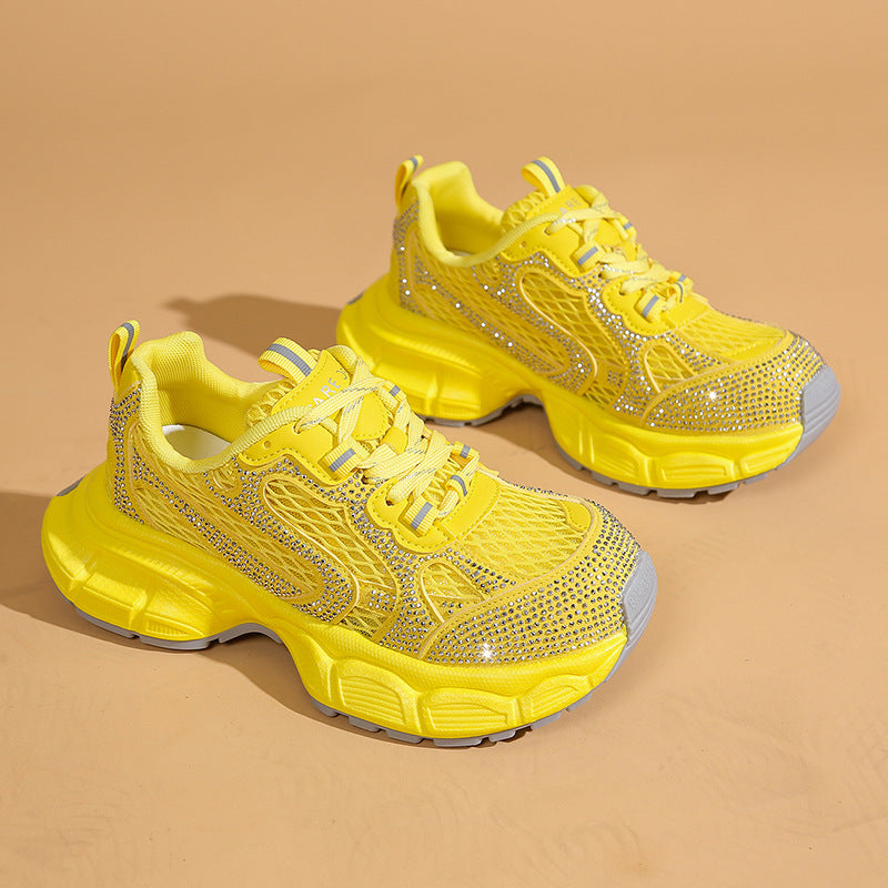 Yellow rhinestone platform sneakers