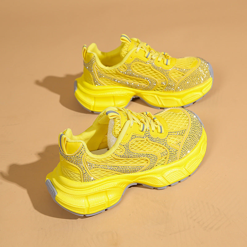 Yellow rhinestone platform sneakers