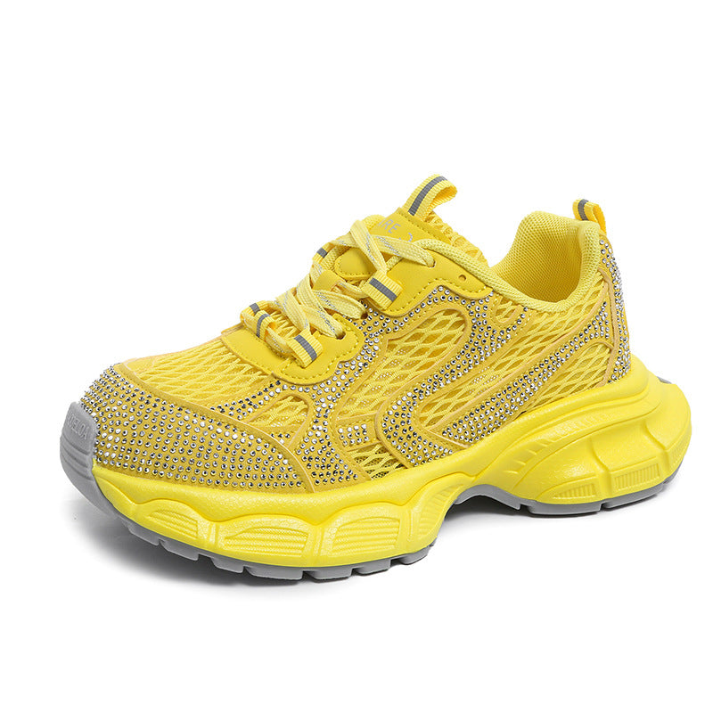 Yellow rhinestone platform sneakers