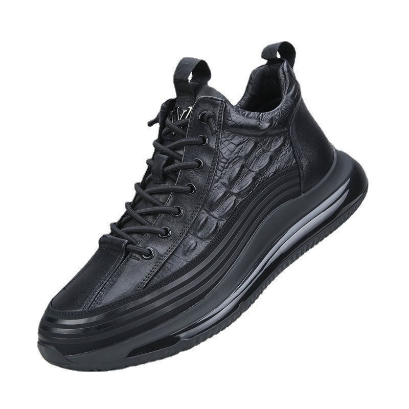 Autumn embossed high-top men's leather shoes