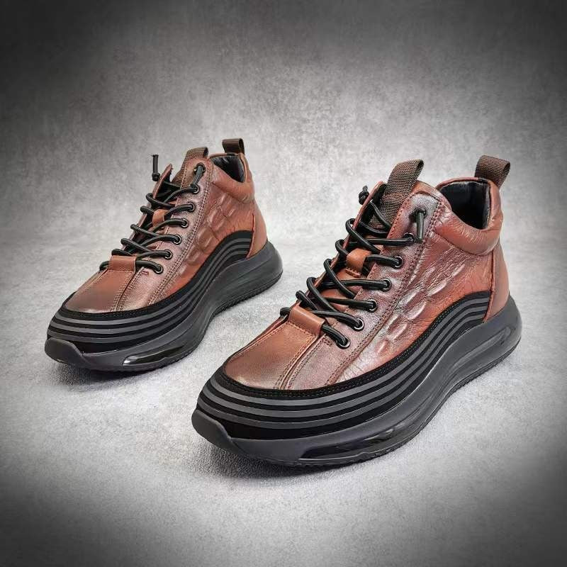Autumn embossed high-top men's leather shoes