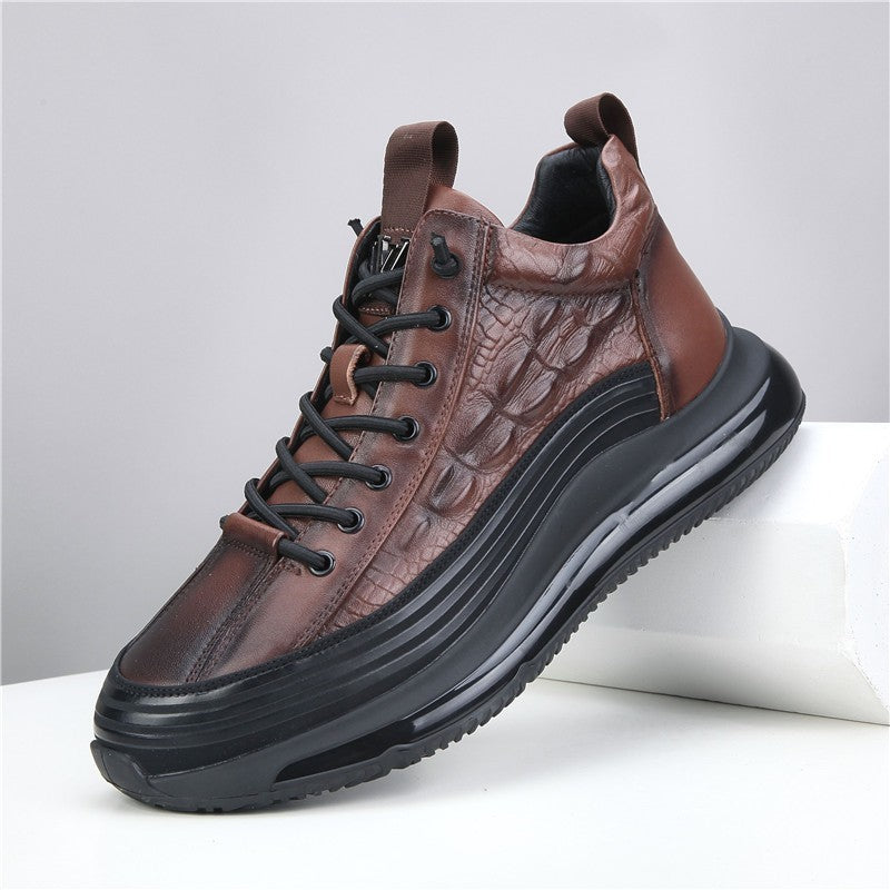 Autumn embossed high-top men's leather shoes
