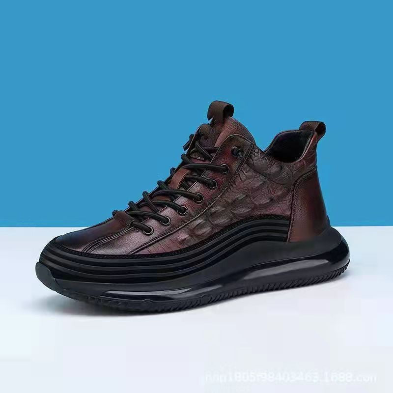 Autumn embossed high-top men's leather shoes