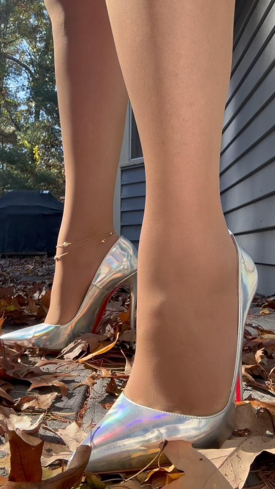 Laser silver high heels