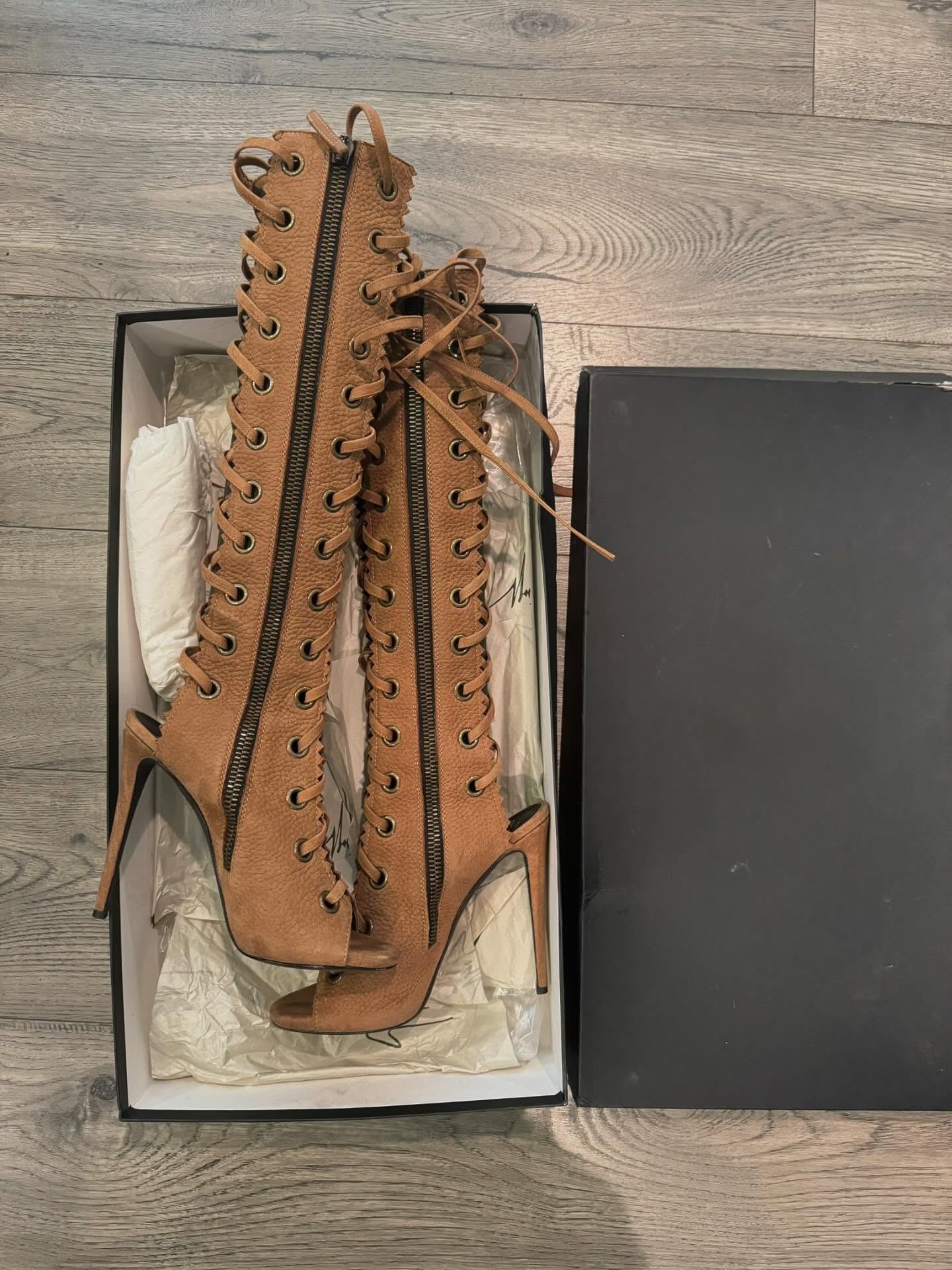 Khaki high-heeled sandals