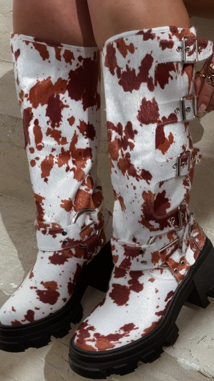 Retro red and white platform boots