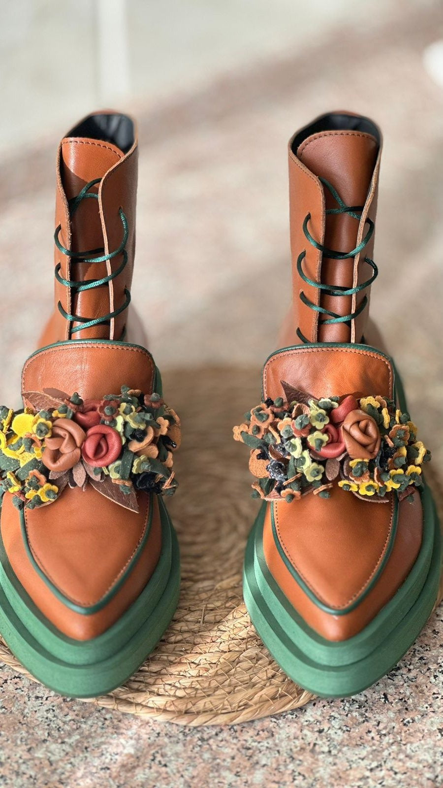 patchwork floral leather shoes