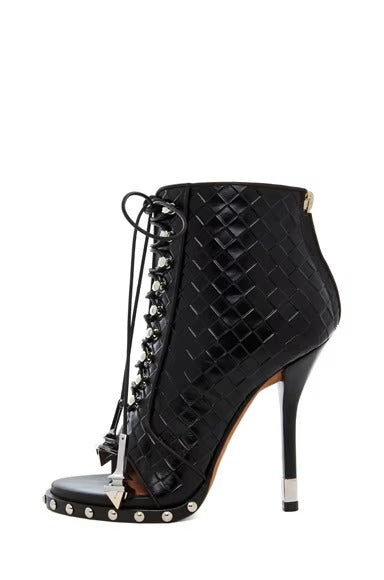 Women's leather open-toe lace-up high heels