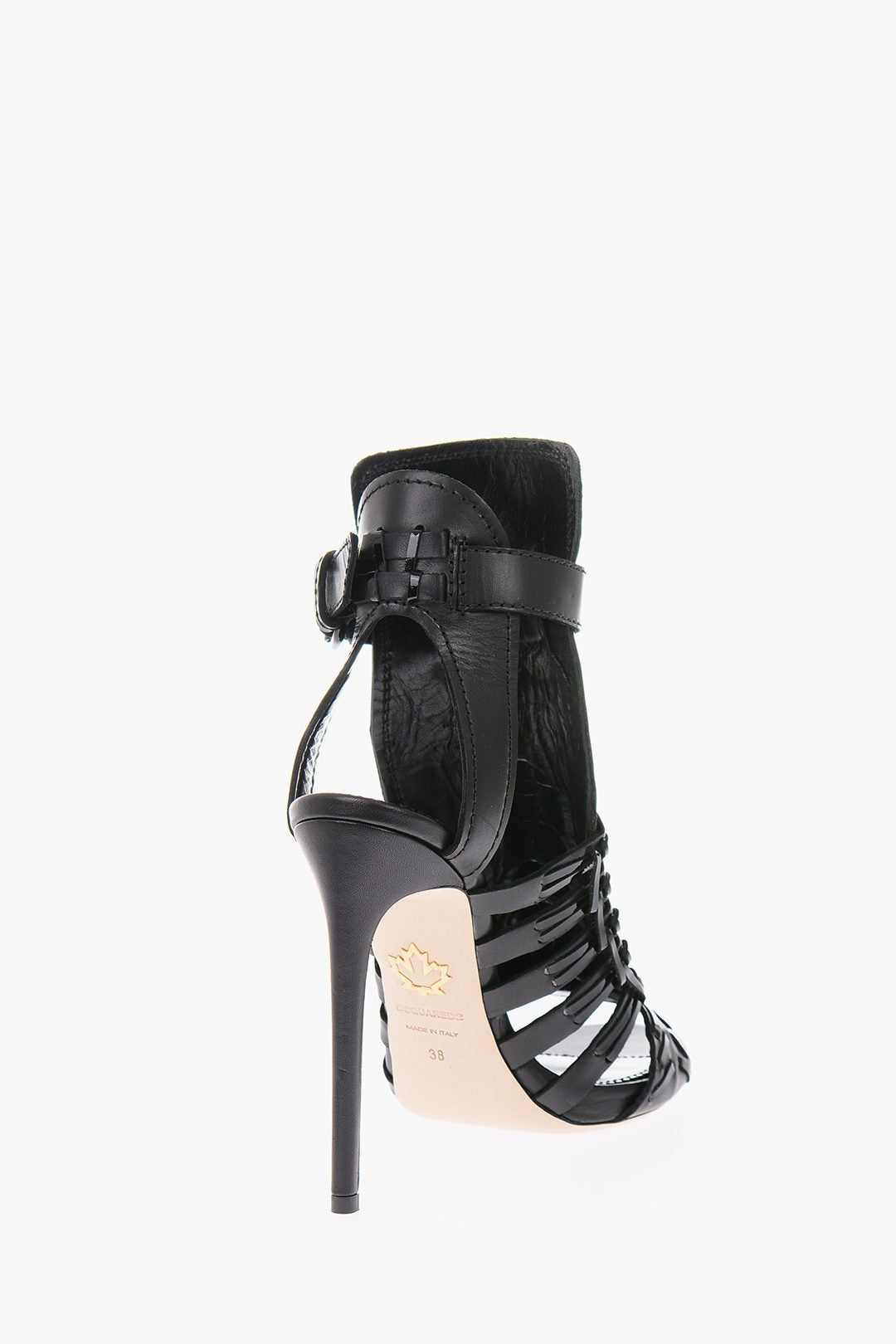 Black mesh leather high heels