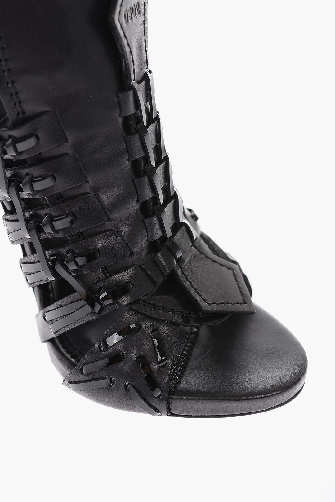 Black mesh leather high heels