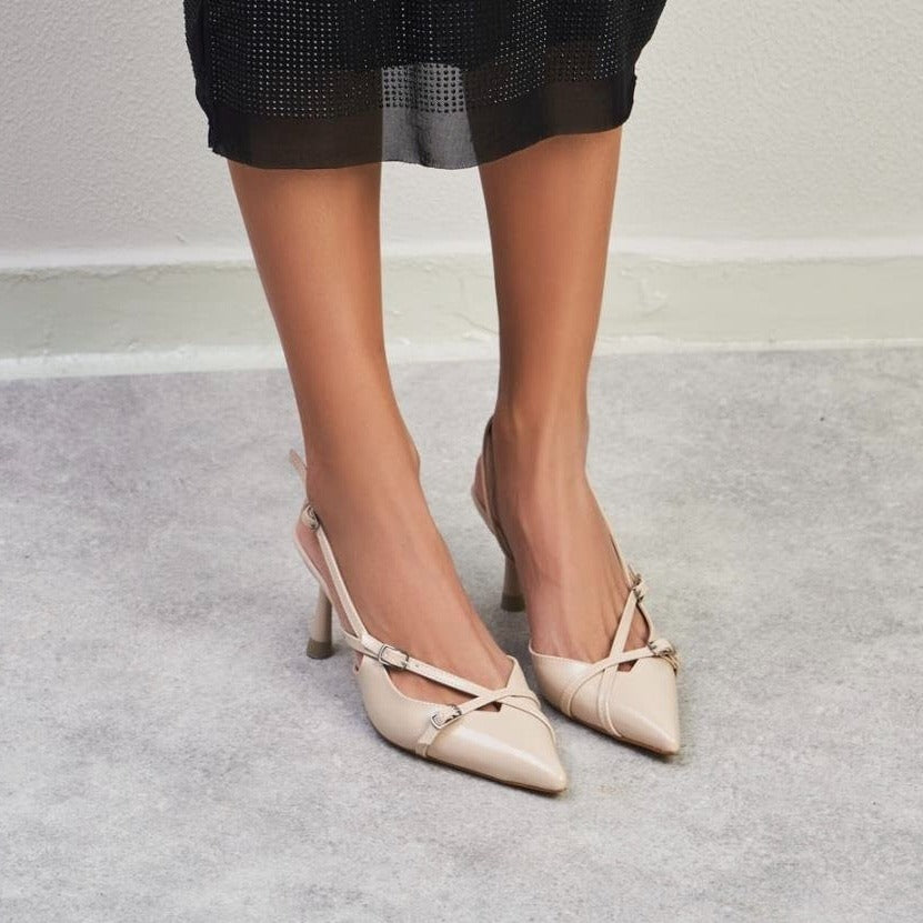 Cross-strap pointed high heels