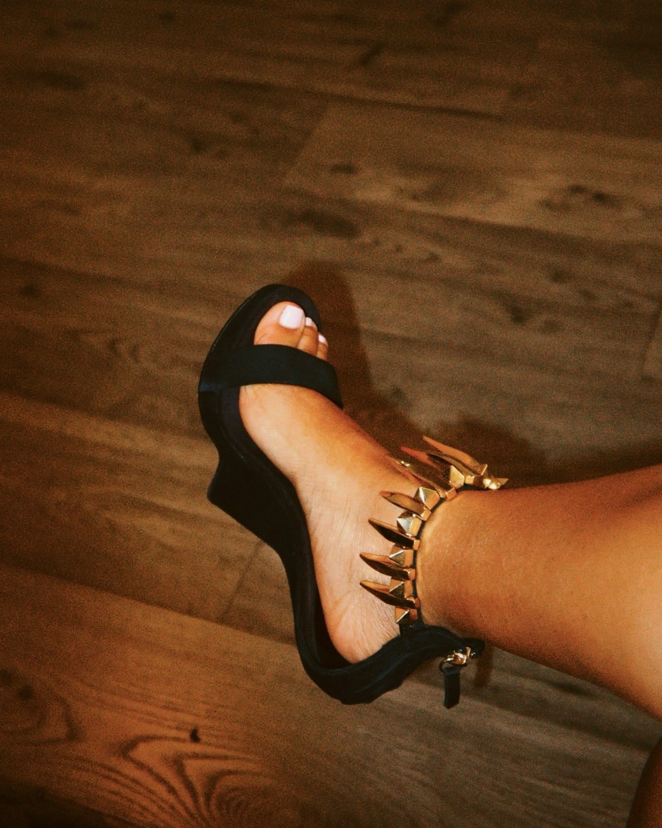 Cone-shaped embellished high heels