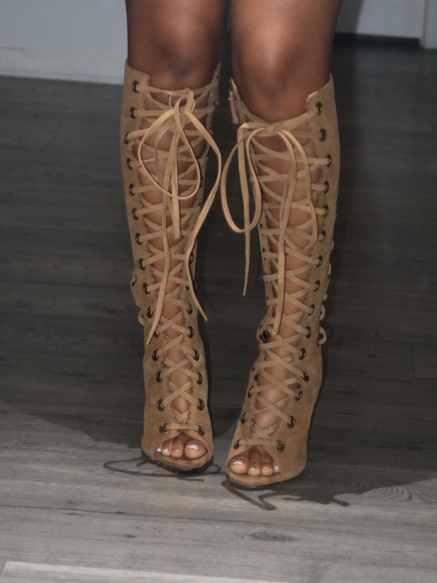 Khaki high-heeled sandals