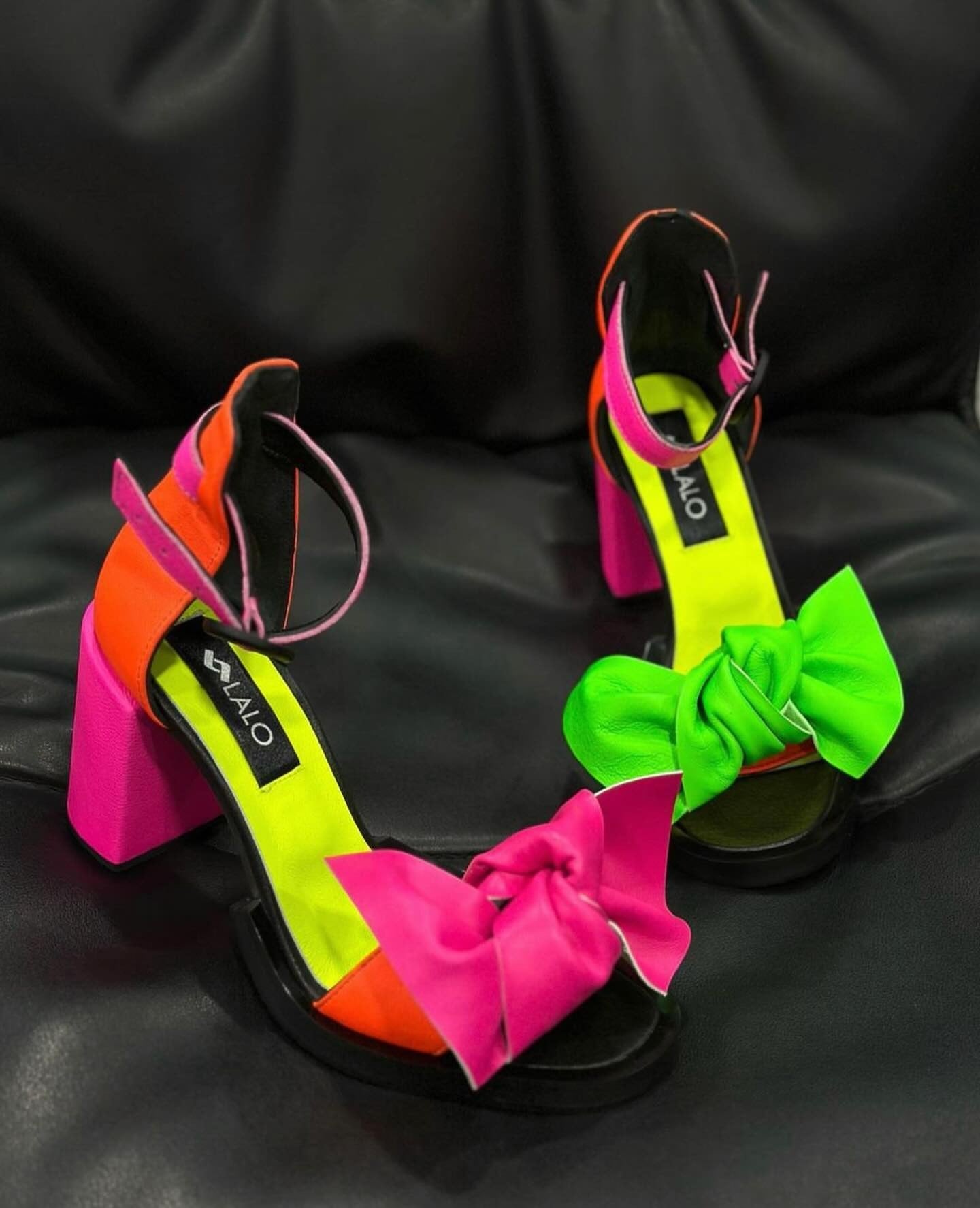 Multicolor block heel high heels