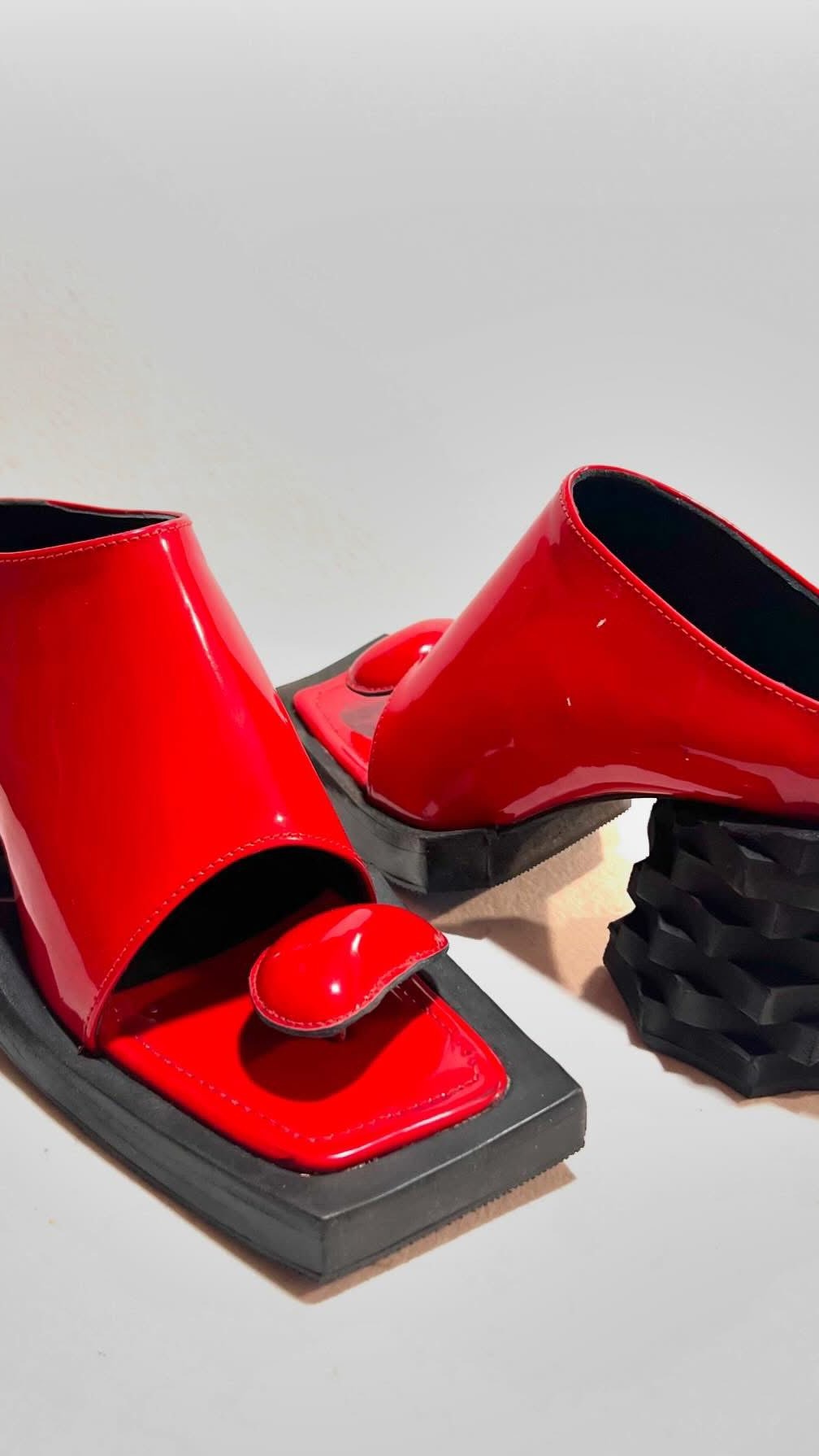 Handmade leather open-toe block-heeled sandals