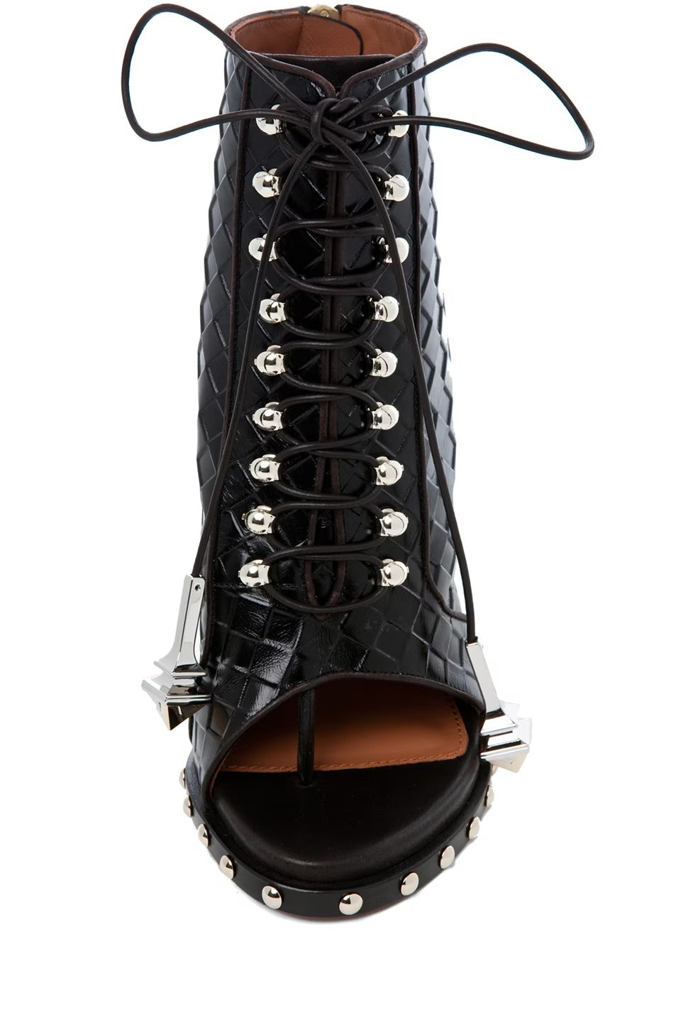 Women's leather open-toe lace-up high heels