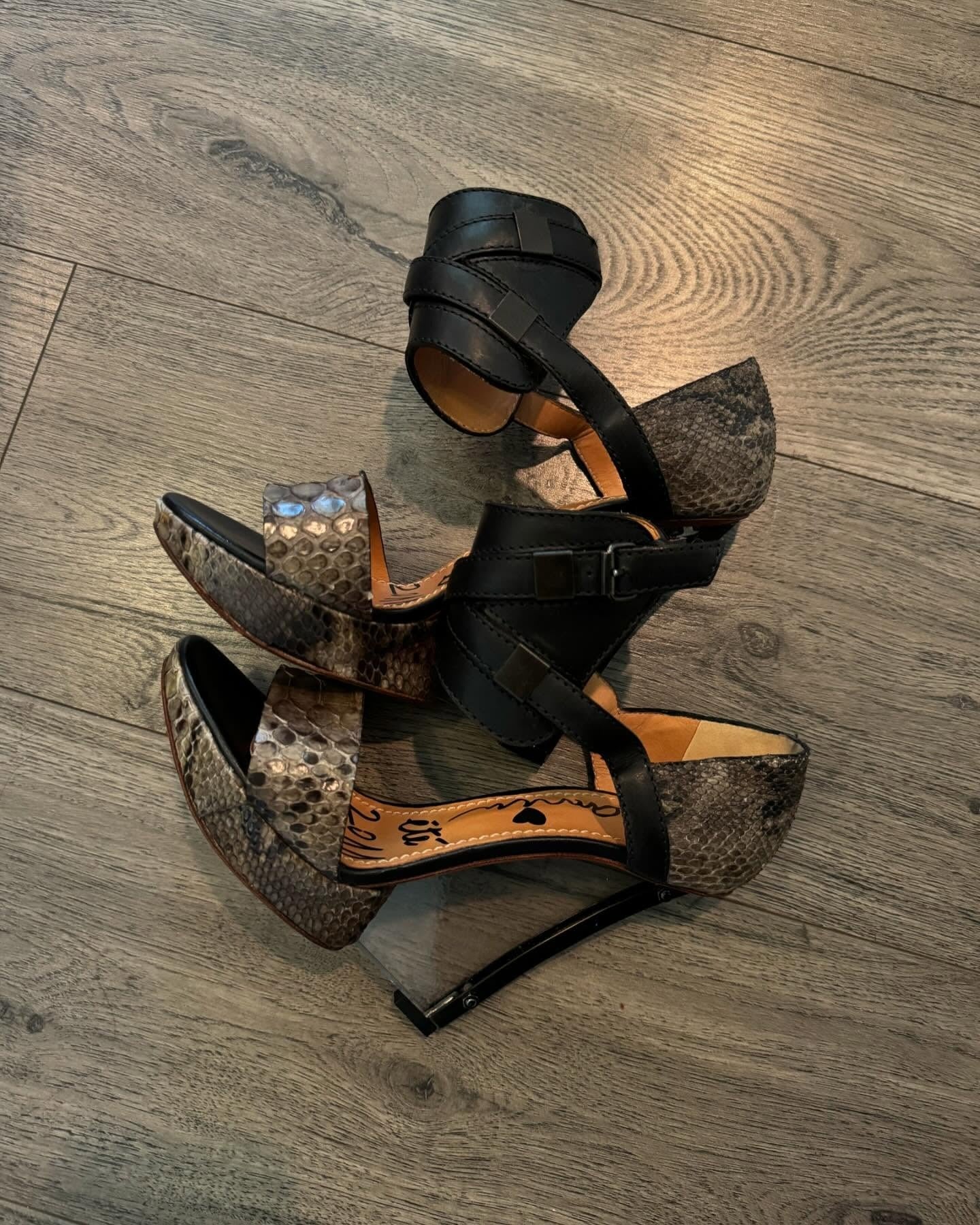 Runway snakeskin wedge heels