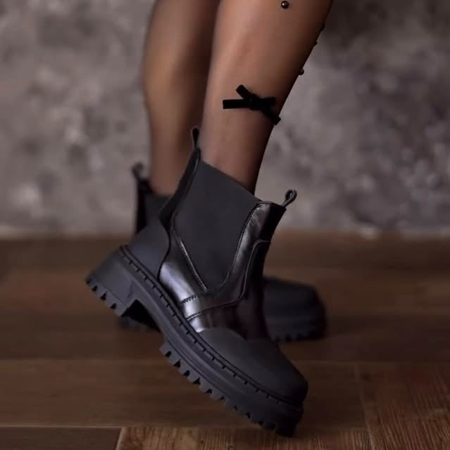 women's leather thick-soled ankle boots