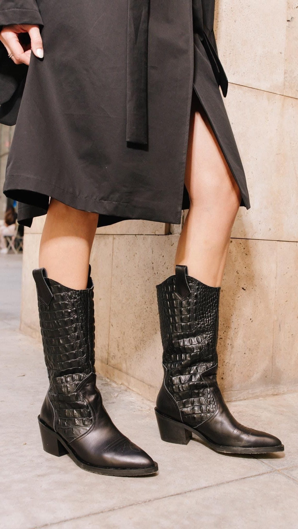 Black leather classic mid-length boots