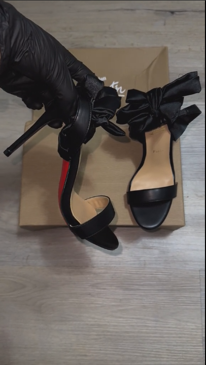 Red bottom lace-up bow high heels