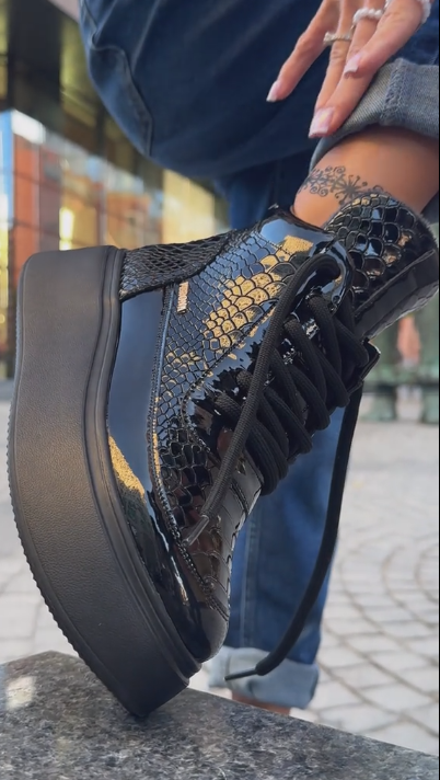 Crocodile leather platform boots
