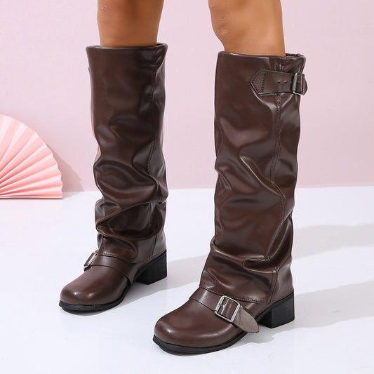 Over the knee high chunky heel boots