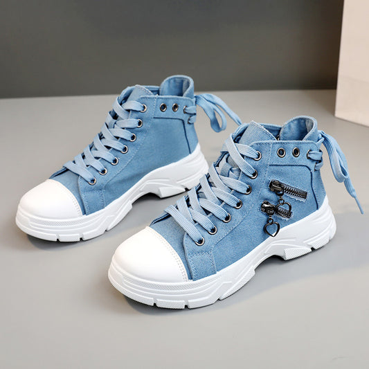 Zipper high-top canvas shoes