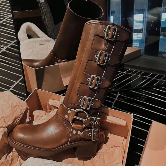 Women's genuine leather knight boots