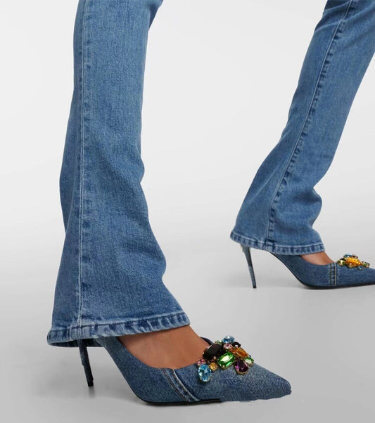 Pointed rhinestone stiletto high heels