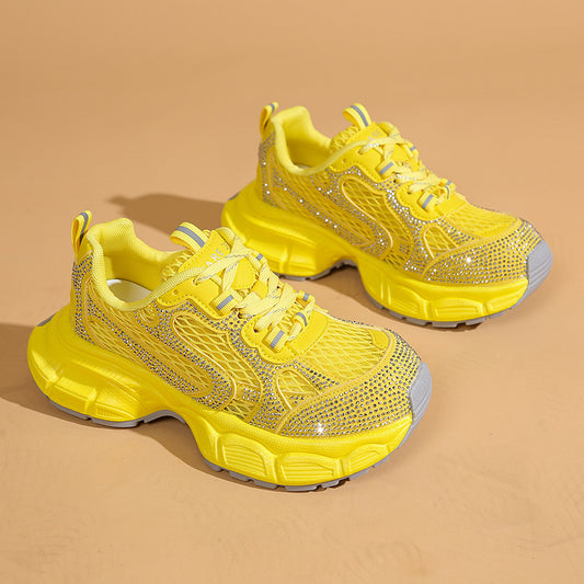 Yellow rhinestone platform sneakers