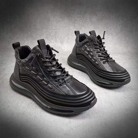 Autumn embossed high-top men's leather shoes