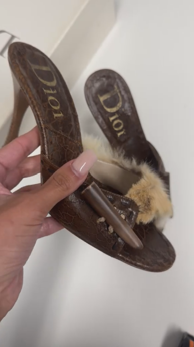 Fur button high heels
