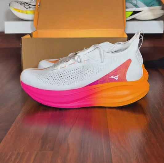 Pink and orange colorblock running shoes