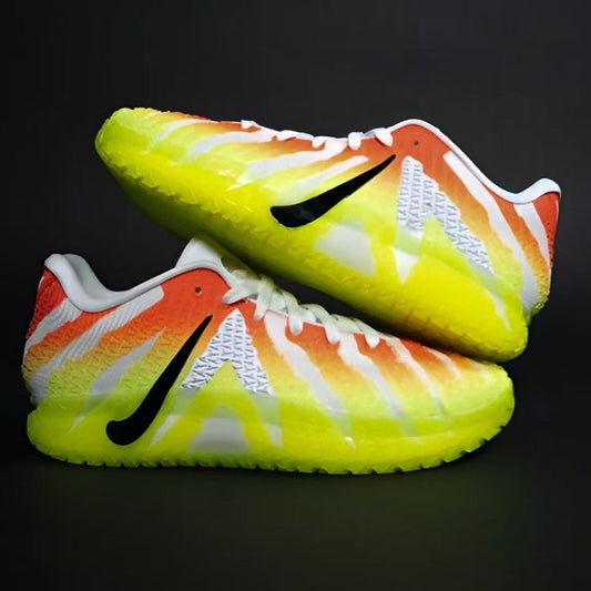 Fluorescent patchwork running sneakers