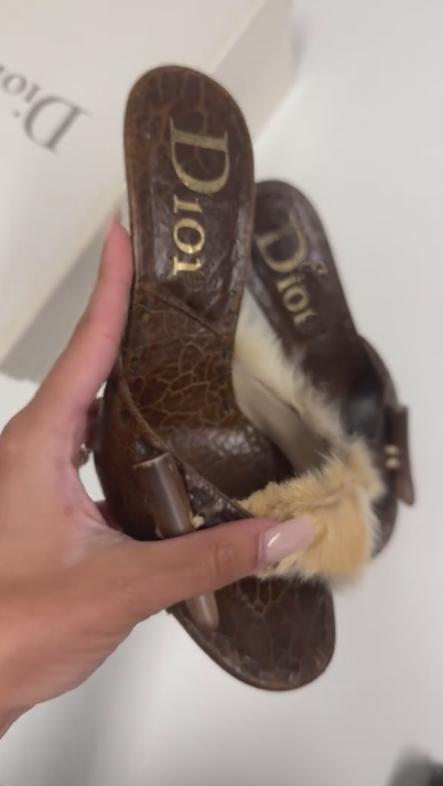 Fur button high heels