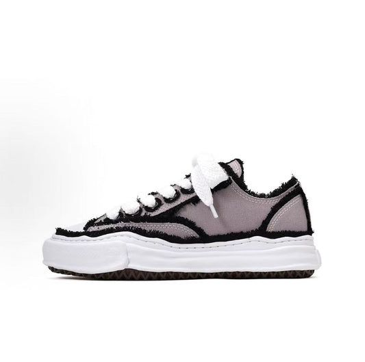 Raw-edge canvas low-top sneakers