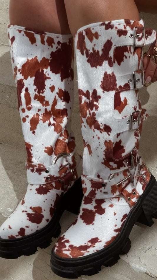 Retro red and white platform boots