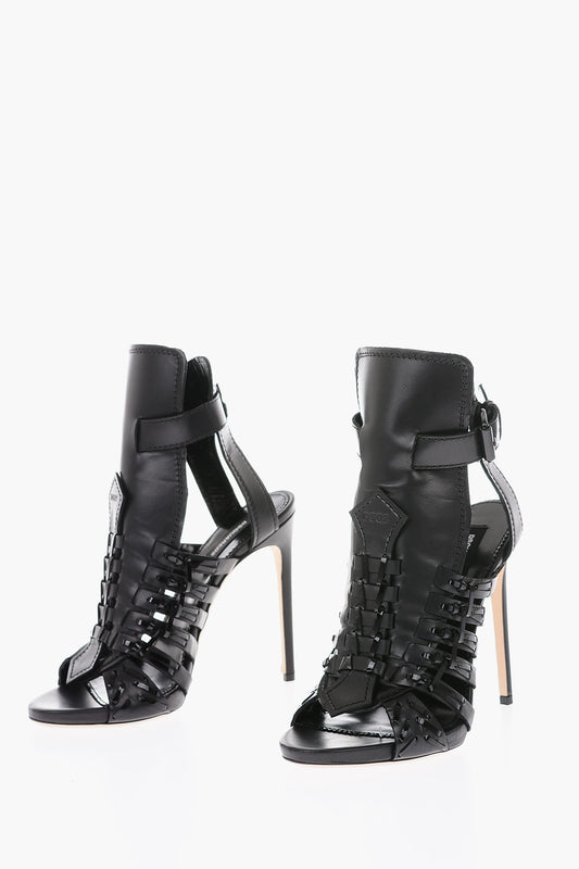 Black mesh leather high heels