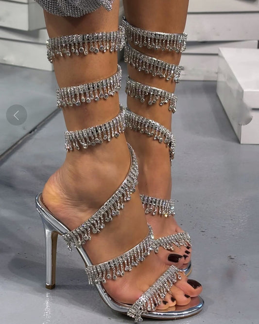 Silver tassel high heels