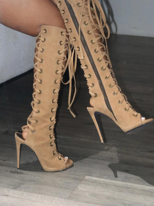 Khaki high-heeled sandals