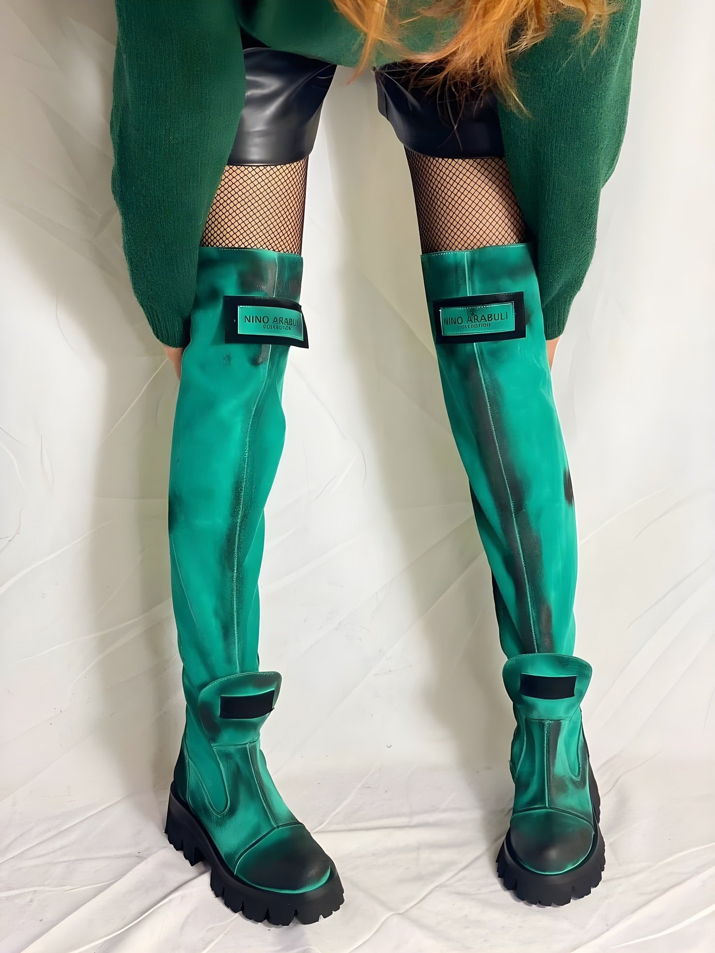 Leather ink-splashed platform boots